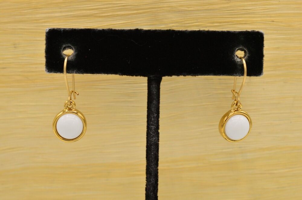 Vintage Earrings White Beaded Drop Dangle Gold Tone Pierce Statement 1980s 9I